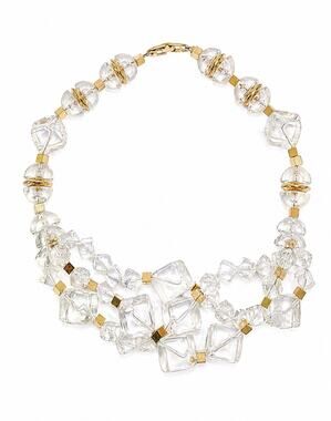 Vintage Napier Crystal Ice Lucite Necklace Clear Cube Gold Tone